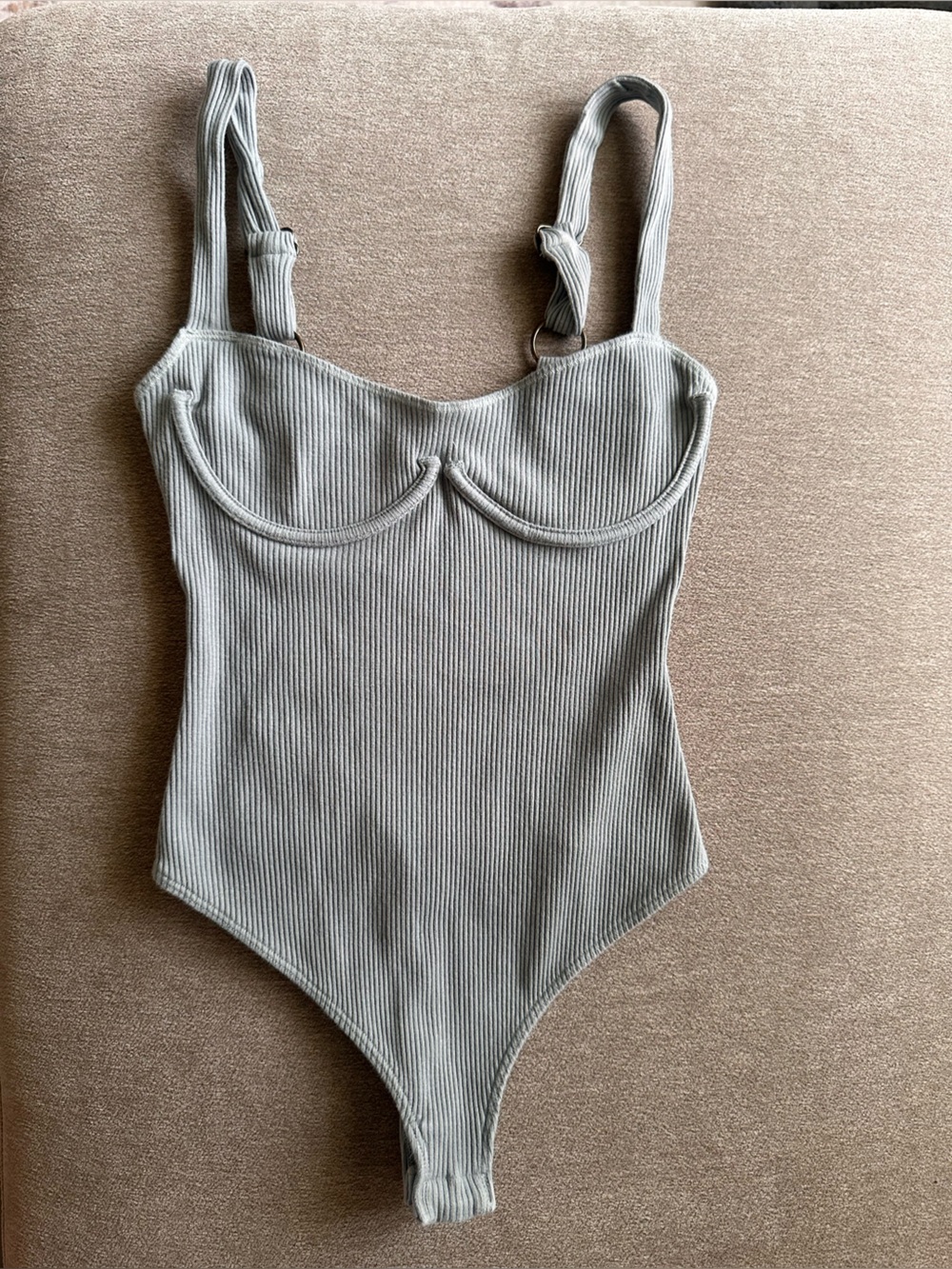 Free People Ribbed Striped One-Piece Swimsuit in light green SP